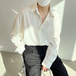 MR【Local Shipping】COD Korean Fashion Ice Silk Abstinence White Long Sleeved Shirt Men Baju Kemeja Lelaki Lengan Panjang 5001