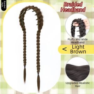 HP7HG Fluffy Twisted Braid Headband Wig Full Coverage All-In-One Box Braids Braids Trendy Headwear Height Skullcap Headpiece for Women