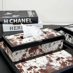 xpkQ Cowhide Print Tissue Smooth Waterproof Sturdy Dustproof Hard Base Tissue Boxes Wear-resistant Western Rustic Home Storage 6K4N7