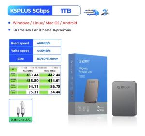 ORICO Magnetic Portable SSD for iPhone 16 15 Pro/Max ProRes 4K HDR Record and Store 5GBPS Speed (K5PLUS)