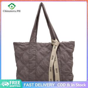 Puffer Quilted Shoulder Bag Casual Nylon Gym Yoga Bag Soft Cloth Gym Tote for College Office Clinical Gym
