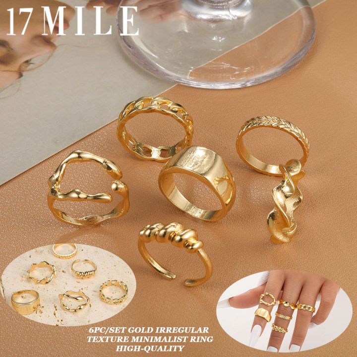 17MILE 6/12Pc/Set Gold Irregular Ring for Women Accessories Jewelry