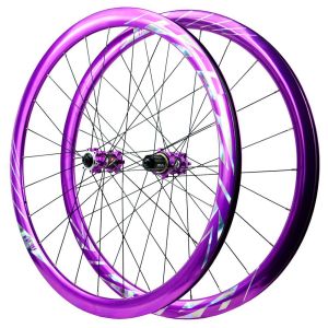700C off-road road wheelset six-bolt gravel disc brake quick-release thru-axle HG/MS/XD aluminum alloy straight pull 120 purple-HB09CP38 purple-road bike wheel