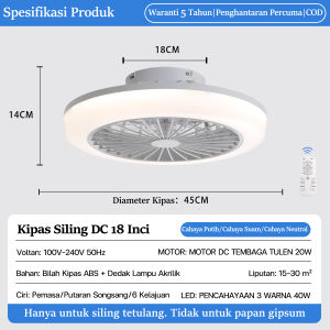 [Local delivery] Invisible fan lamp cool fan simple restaurant ceiling fan lamp kipa lamp 18-inch ceiling fan silent pure copper motor with three-color LED light and remote control 6-speed remote control reversible/with timing function