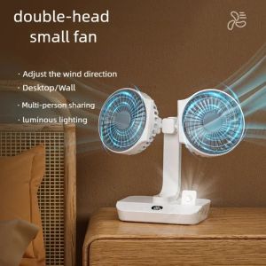 Desktop Oscillating Fan USB Rechargeable Double Head 4000mAh Battery Powered Portable Automatic Rotating Table Fan 4 Gear Wind