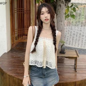 [WQP Fashion Store] COD Jewerry เสื้อกล้ามผู้หญิงสีทึบแขนกุดหลวมแต่งพู่ถักฤดูร้อน