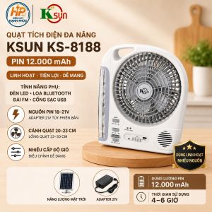Quạt Tích Điện KSun KS-8188/8198 Pin 12.000mAh Làm Mát Nhanh Hoạt Động Liên Tục 12–13 Giờ Gió Mát Nhanh Và Mạnh