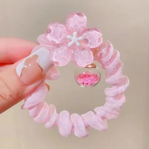 Ikat Rambut Elastis Hati Gadis Sakura / Ikat Rambut Elastis Bunga Merah Muda/Karet Bunga Cincin Bola