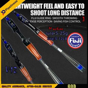 【COD】Pipeliness fishing rod SET M action ultra-sensitive/ conduction fishing rod with original fuji ring/ 2 section high carbon rod 198cmX-Cross carbon ribbon craft V12