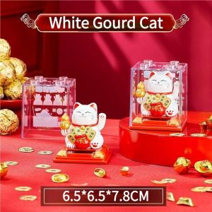 Keranixy Lucky Beckoning Cat Solar Powered Waving Fortune Cat Mini Ornament Home Office Desk Car Decor Barangan Hiasan