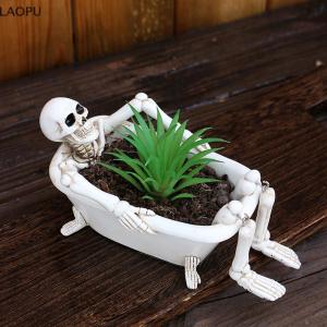 🎉【Low price】🎉LAOPU Resin Skull In The Bath Tub Planter For Indoor Plants Skull Flower Succulent Pot With Drainage Holes Halloween Skulls Planter