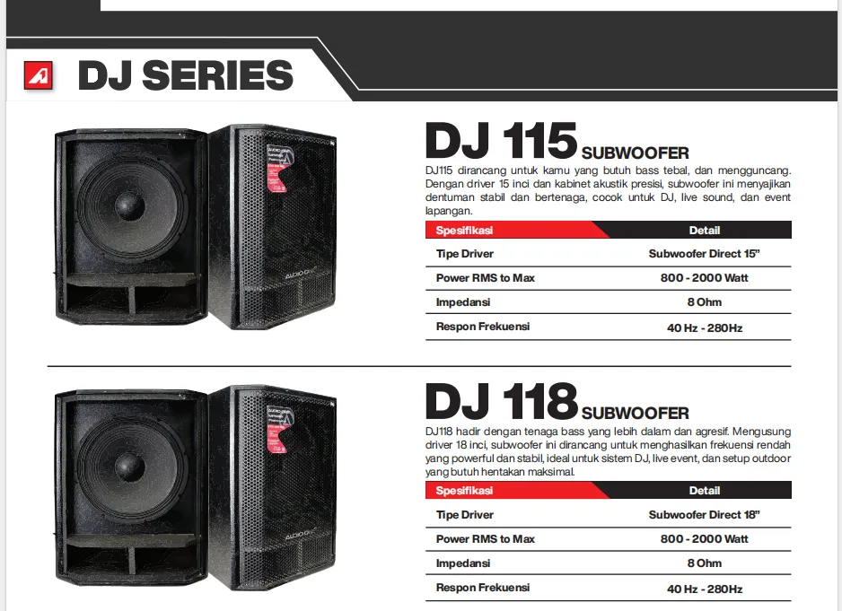 Subwoofer DJ 115 DJ 118 Active Passive AUDIO ONE 15 18 inch