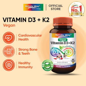 Holistic Way Vegan Vitamin D3 + K2 — Supports Strong Bones Cardiovascular and Immune Health (60 Vegetarian Softgels per bottle)