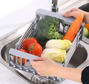 Stainless Steel Telescopic Dish Drying Rack Dish Drying Rack for Fruit and Vegetable Adjustable Dish Drainer R1614