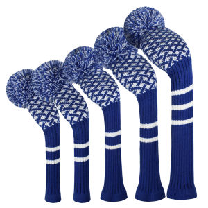 Scott Edward Knitted Golf Head Covers 5pcs Handmade Fit Well for Driver and Fairway Woods with Long Neck Pom Pom Golf Club Headcovers Set