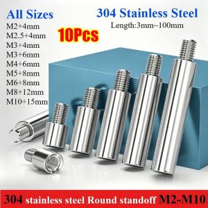 PLLEWY 10Pcs 304 Stainless Steel Threaded Pillar Male Female M2-M10 Round Spacing Column Round Isolation Column for PCB Chassis Connection
