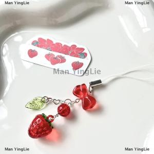 [COD] Man YingLie Cute Red Cherry Strawberry Bow Mobile Phone Strap Charm Keychain For Girl Woman Bag Camera Pendant Sweet Cellphone Jewelry