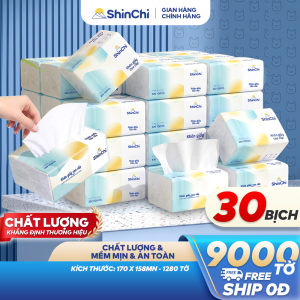 Giấy ăn rút Shin Chi cao cấp thùng 30 gói/16 gói/46 gói/20 gói 4 lớp 300 tơ` kích thước lớn mềm mịn