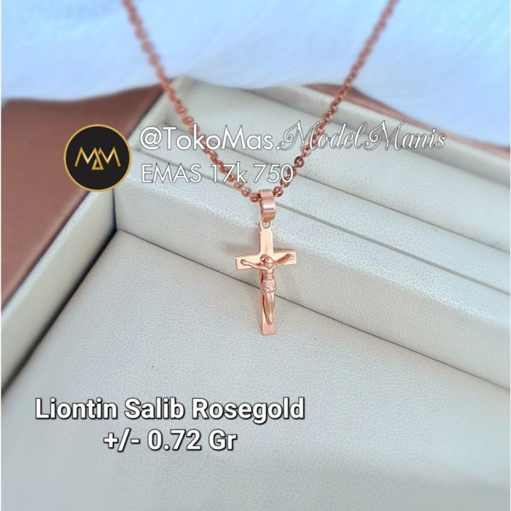 Liontin salib emas rosegold 750 kadar 17k