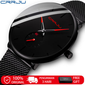 CRRJU Jam Tangan Pria Analog Stainless Steel Chronograph Aktif Kalender Otomatis Tahan Air Jam Tangan (2265)