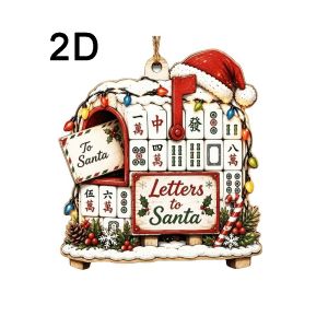 FANGAN Mahjong Theme Christmas Hanging Decoration 2D Flat Wooden Xmas Pendant Holiday Gift Garland Christmas Tree Ornaments Christmas