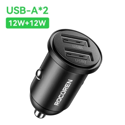 【Malaysia Stock】Rocoren Mini Car Charger 35W USB-C+USB-A Dual Port Aluminum Alloy Fast Car Phone Charger Adapter Compatible With iPhone 8-17 Series For Samsung Xiaomi Huawei