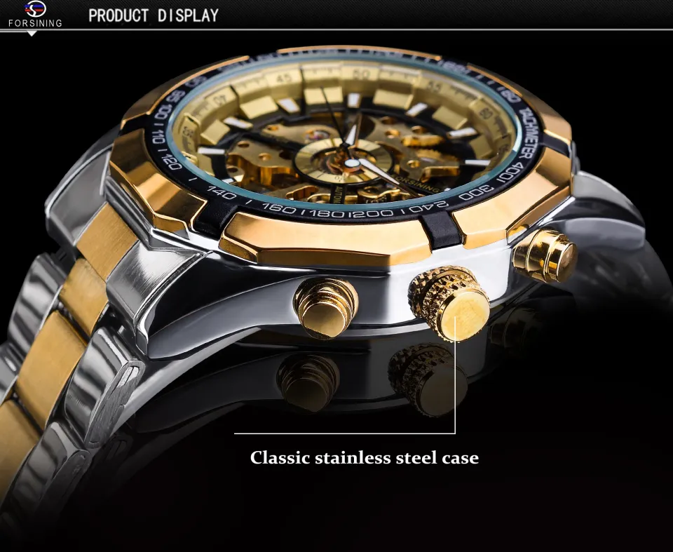 Forsining mechanical watch men's luxury hollow automatic watch 3Bar  stainless steel men's clock blue fashion Reloj Hombre