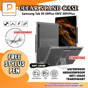 Case Stand Samsung Tab S9 | S9 FE | S9 FE Plus | S9 Plus + 2023 X710 X810 X510 X610 Clear Anti Crack Premium Transparan Bening Tahan Kotor Waterproof Standing Sandaran Dudukan Siliokon Shockproof Tahan Banting