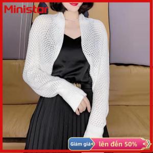 Ministar Mùa hè Phụ Nữ Màu Trơn Hollow ra dài tay áo Kem chống nắng lỏng dệt kim Cardigan