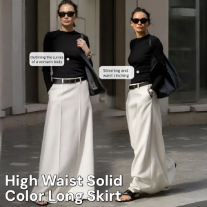 Fashionable Loose High Waist Summer Half Skirt Comfortable Big Hem Long Skirt Solid Color Half Skirt