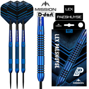 MISSION STEEL TIP DARTS - 22G/24G Lex Paeshuyse Blue Black 90% Tungsten Steel Darts Set