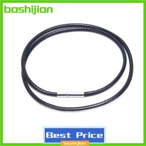 bashijian Black Wax Leather Cord Stainless Steel Rotary Clasp Necklace Choker Rope Jewelry