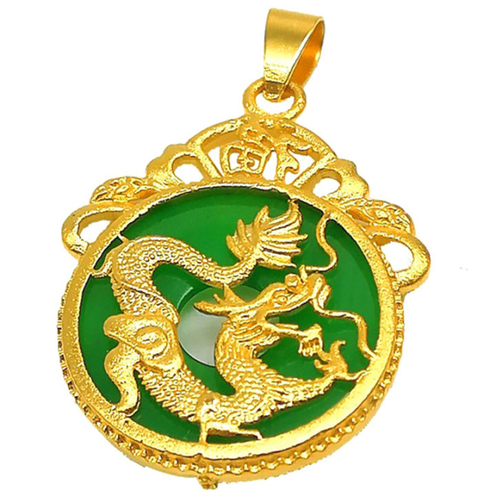 JZ Chinese Wind Green Stone Dragon Gold Color Pendant For Men