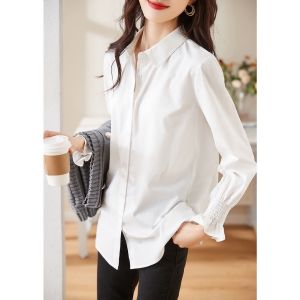 Aó sơ mi dài tay Nữ kiểu dáng tay chun viền bèo nhẹ nhàng tiểu thư