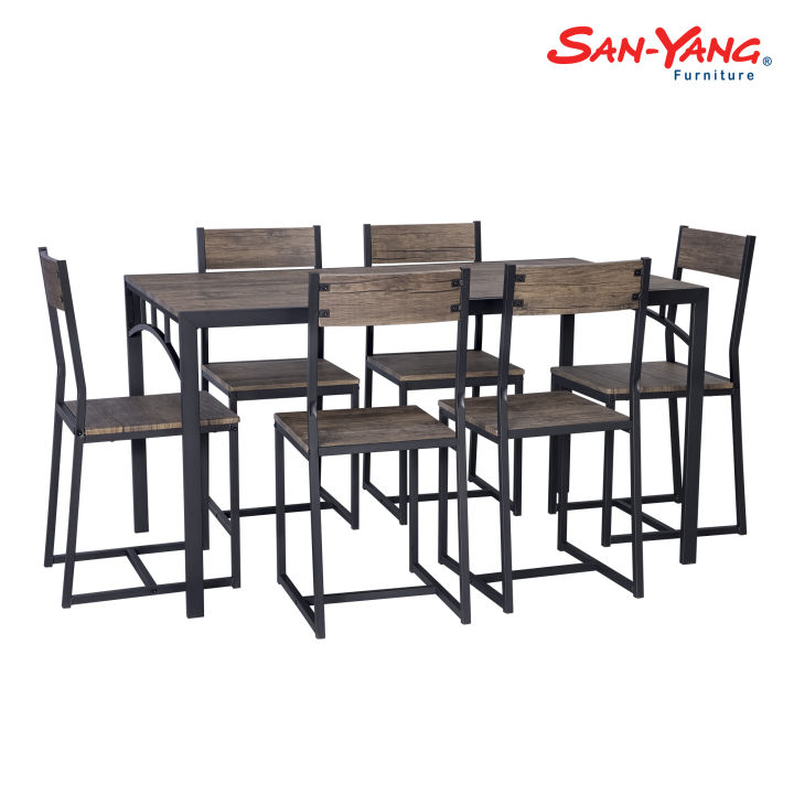 San-Yang Dining Set 311196 6-Seater Alloy Dining Set Veneer Wood