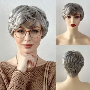 Wig lady middle-aged and elderly short curly hair European and American layered curl wig short hair headgear