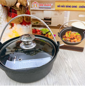 Nồi lẩu gang nồi gang quaI xách nắp gỗ nắp kính Vạn Lợi CAO CẤP