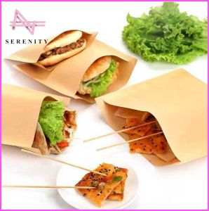 SERENITY 100Pcs/pack Food Grade Grease Resistant Kraft Paper Food Wrapper Sandwich Pouch Fried Chicken Fried Pouch Hamburgers and Snacks. Waxed and Harmless