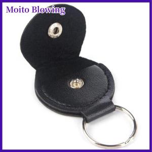 Moito กระเป๋าใส่ปิ๊กกีตาร์1ชิ้นพวงกุญแจหนังเทียมสีดำ