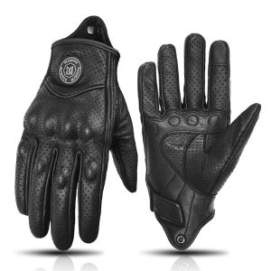 MJMOTO 2025 New Retro Black Leather Motorcycle Gloves Men Women Touchscreen Motocross Riding Gloves Hard Shell Protective Anti-fall Motorbike Gloves Non-slip Bicycle Gloves Breathable