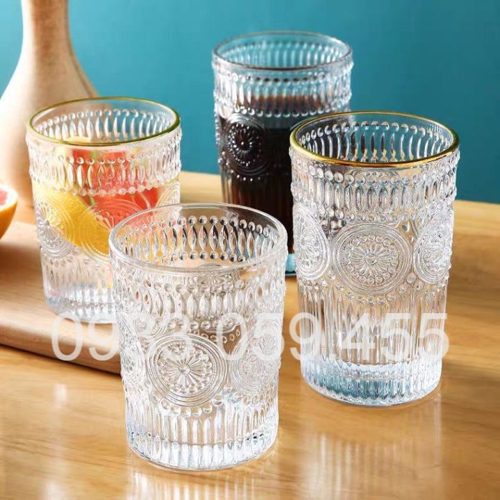 Ly thủy tinh uống rượu Tây pha lê viền nhũ vàng , cốc uống rượu whisky ...