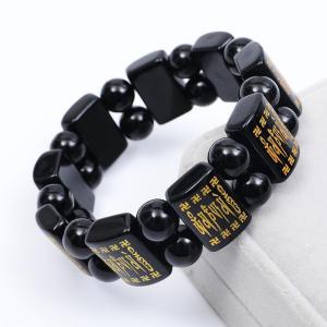 Vòng Đeo Tay Đá Obsidian Nam Nữ Mã Não Đen Vòng Đeo Tay Mạ Đồng Hàng Vuông Trang Sức