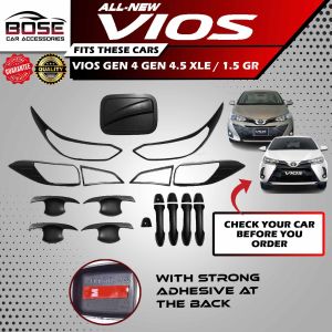 Toyota Vios Prime E / XE / XLE / J / G Garnish Set August 2018 2019 2020 2021 2022 2023 2024 2025/ Black / Chrome Garnish Cover / Gas Tank Cover Vios Combo Set / Head Light Cover / Tail Light Cover / Door Bowl Cover / Door Handle Cover
