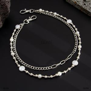 🎈🎀【Low price】GUIN Exquisite Luxury Cross Pendant Imitation Pearl Pants Chain For Men Punk Trousers Chain Hip Hop Jeans Chain Clothing Accessories