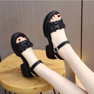 [Free Shipping] Soft Leather Thick-Soled Height-Increasing Sandals For Women New Summer Outdoor Casual Beach Shoes Chunky Heel