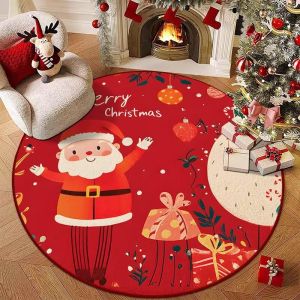 Christmas Round Area Rug Non slip Washable Soft Floor Mat Tree Skirt Chair Mat Holiday Decor Bedroom Living Room