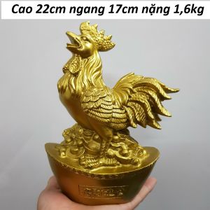 Tượng Gà đứng bệ vàng bằng đồng MS65t