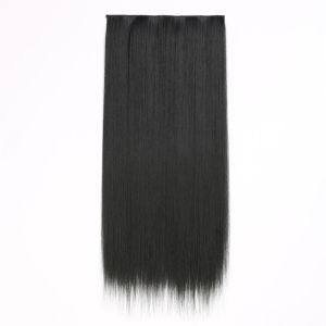 60Cm Long Straight Clip in one Piece Heat Resistant Synthetic Hair Extension 5 Clips Hair Black Hair Pieces