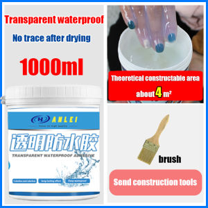 Never leak water🔥ANLEI Transparent Water Proof Glue with Brush 1kg Solve leaks in various walls tiles roofs and kitchen sinks(Super Waterproof Glue Sealant Water Proofing Waterproof Invisible Paste Sealant Paint Water Proof Glue)