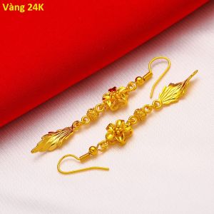 Bông Tai Vàng 24k Hoa Lá Dáng Dài Quà Tặng Thời Trang Ý Nghĩa BTHOAVANGDAITUARUA3